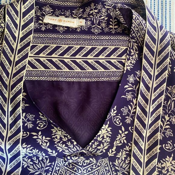Tory Burch Bourdelle Silk Tunic Dress Purple Long Sleeve Sz 10 - Picture 10 of 15